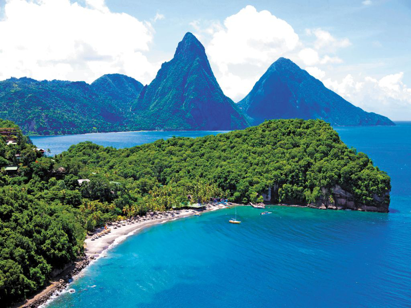 Aerial view of the Pitons at Anse Chastanet