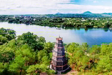 Aerial View of Tien Mu Pagoda Hue Vietnam
