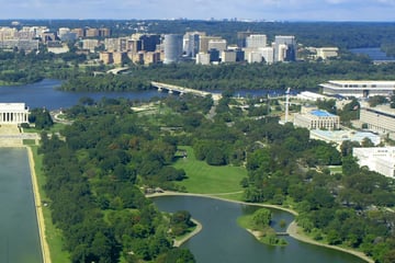 An aerial view of Washington DC