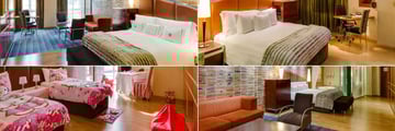 African Pride Melrose Arch Hotel, (clockwise from top left): Deluxe Room, Standard Room, Executive Suite and Children's Twin Bedroom