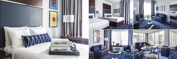 Albion South Beach, (clockwise from left): Petite Room, Deluxe Room, One Bedroom Suite, Penthouse and Junior Suite Living Room