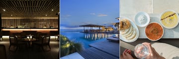 Beach Bar at Night, Beach Bar by Day and Hummus with Dips at Alila Seminyak