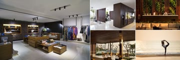 Alila Seminyak, (clockwise from left): Boutique, Gym, Coffee Bar, Sunrise Yoga and Lobby Lounge
