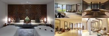 Alila Seminyak, (clockwise from left): Alila Spa Treatment Room, Lobby, Vichy Showers, Reflexology Room and Salon