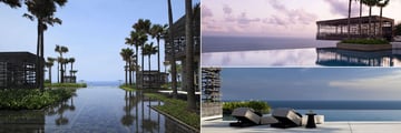 Lobby Exterior Pool, Infinity Pool with Sunset Cabana and Pool Sun Loungers at Alila Villas Uluwatu