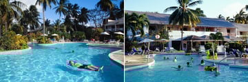 Almond Beach Resort adults only swimming pool and the kids club pool