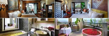 Amari Vogue Krabi, (clockwise from top left): Deluxe Room, Grand Deluxe Jacuzzi Room Bedroom, Balcony and Bathroom