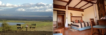 Sundowners at Amboseli Serena Safari Lodge, and room interiors at Kilaguni Serena Safari Lodge