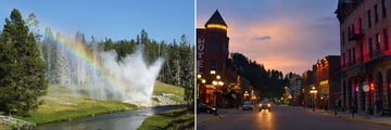 Yellowstone National Park in Wyoming (left), and Deadwood in South Dakota (right)