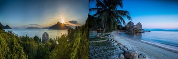 An Lam Retreats Ninh Van Bay, Aerial View of Resort, SEN Restaurant and Pool in Evening
