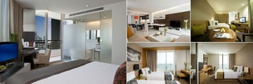 Anantara Bangkok Sathorn, (clockwise from left): Two Bedroom Suite Master Bedroom, Living Room, Premier Room, Kasara Premier Room and Kasara One Bedroom Suite Twin