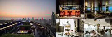 Anantara Bangkok Sathorn, (clockwise from left): Zoom Sky Bar, Zoom Sky Lounge Bar, Interior, Kasara Executive Lounge and Kasara Executive Lounge Afternoon Tea