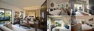 Anantara Bophut Koh Samui Resort, (clockwise from left): Garden View Suite, Deluxe Garden View Room, Deluxe Sea View Room, Junior Garden View Suite and Royal Sea View Suite