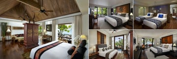 Anantara Hua Hin Resort, (clockwise from left): Anantara Sea View Suite, Premium Garden View Room, Deluxe Garden View Interconnecting Room, Premium Sea View Room and Junior Lagoon View Suite
