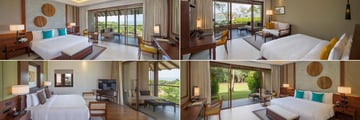 Clockwise from top left: Deluxe Ocean View, Deluxe Poolside Room, Premier Garden View Room and Ocean Suite at Anantara Kalutara Resort