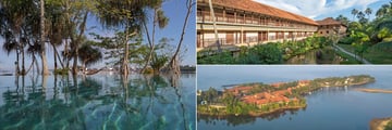 The pool, the lagoon side rooms and an aerial view of Anantara Kalutara Resort