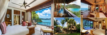 Maia Luxury Resort & Spa, (clockwise from left): Ocean Panoramic Villa, Ocean Panoramic Villa View From Gazebo, Ocean Panoramic Villa, Maia Signature Villa and Maia Signature Villa Exterior