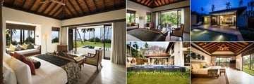 Anantara Peace Haven Tangalle Resort, (clockwise from left): Beach Pool Villa, Garden Pool Villa, Ocean View Pool Villa,Two Bedroom Pool Villa and Exterior