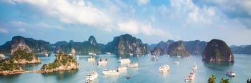 Ships anchored along Halong Bay