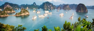 Anchored ships in Halong Bay