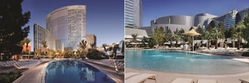 Hotel Pool and Exterior at Night and Pool by Day at Aria Resort & Casino
