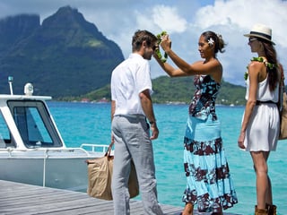 Arriving in Bora Bora by boat