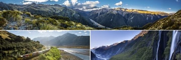 Panorama of Arthur's Pass, the Tranz Alpine Train & Franz Josef Glacier scenery