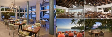 AVANI Seychelles Barbarons Resort & Spa, (clockwise from left): Tamarind Restaurant, Elements Restaurant and Views, Elements Restaurant, Beachside Private Dining and Gravity Bar