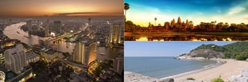 Bangkok Aerial View, Angkor Wat and a beach in Hua Hin