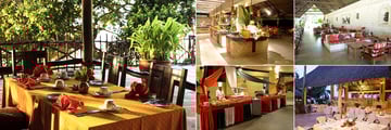 Baobab Beach Resort & Spa, (clockwise from left): Jodari Restaurant, Maridadi Restaurant, Swahili Lounge, Karibu Restaurant and Karibu Buffet