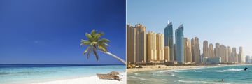 Beach in the Maldives and Dubai Skyline & Beach