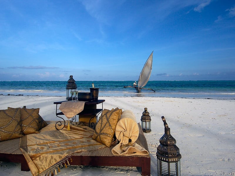 Beach loungers at The Palms