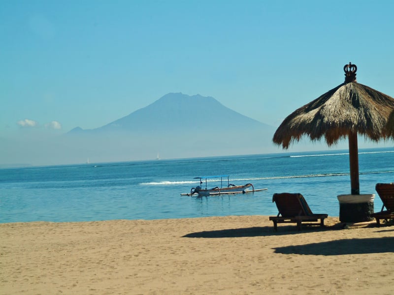 Beach palapas at Bali Tropic