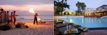 Beaches Negril Resort & Spa, Firepit Entertainment and Main Pool at Sunset