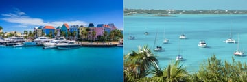 Marina and pastel architecture, Bahamas