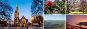 Christchurch Cathedral Square and Botanical Gardens, Canterbury Plains & Vistas from Lake Tekapo 