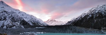 Sunset over the snowy peaks of Mount Cook, South Island