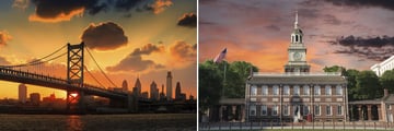 Benjamin Franklin Bridge & Independance Hall in Philadelphia
