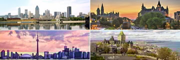 Clockwise from top left: Montreal, Ottawa, Quebec and Toronto