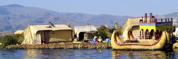 Boats docked along Lake Titicaca