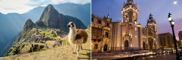 Llamas in Machu Picchu, and Lima architecture
