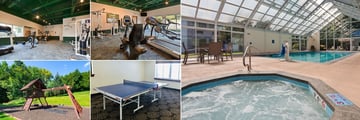 Best Western Plus Waterbury Stowe, (clockwise from top left): Fitness Centre, Fitness Centre, Pool with Jacuzzi, Table Tennis and Playground 