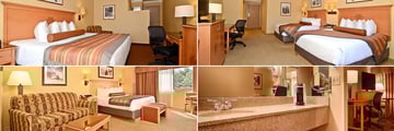 Holiday Inn Resort The Squire at Grand Canyon, (clockwise from top left): Standard King, Two Queen Beds, Standard Bathroom and One King Room (oversized)  