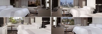 Beverly Hills Marriott, (clockwise from top left): King Room Century City View, Double-Double Hollywood View, Executive King and Double-Double Room
