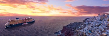 Sunset sailing of Celebrity Beyond to Santorini