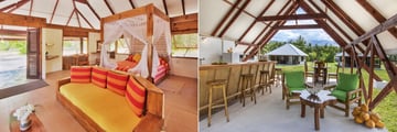 Room interiors and kitchen lounge bar at Bird Island
