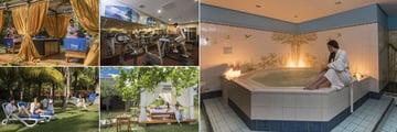 Blau Varadero (clockwise from top left): Zone Massage, Gym, Spa Jacuzzi, Bali Beds and Relaxation Zone 