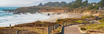Scenic boardwalk on Moonstone Beach, Cambria, California
