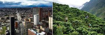 Bogota city (left), and Columbian farmers (right)