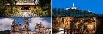 Clockwise from left: Botanical gardens, Monserrate, Salt Cathedral and Primatial Cathedral of Bogota